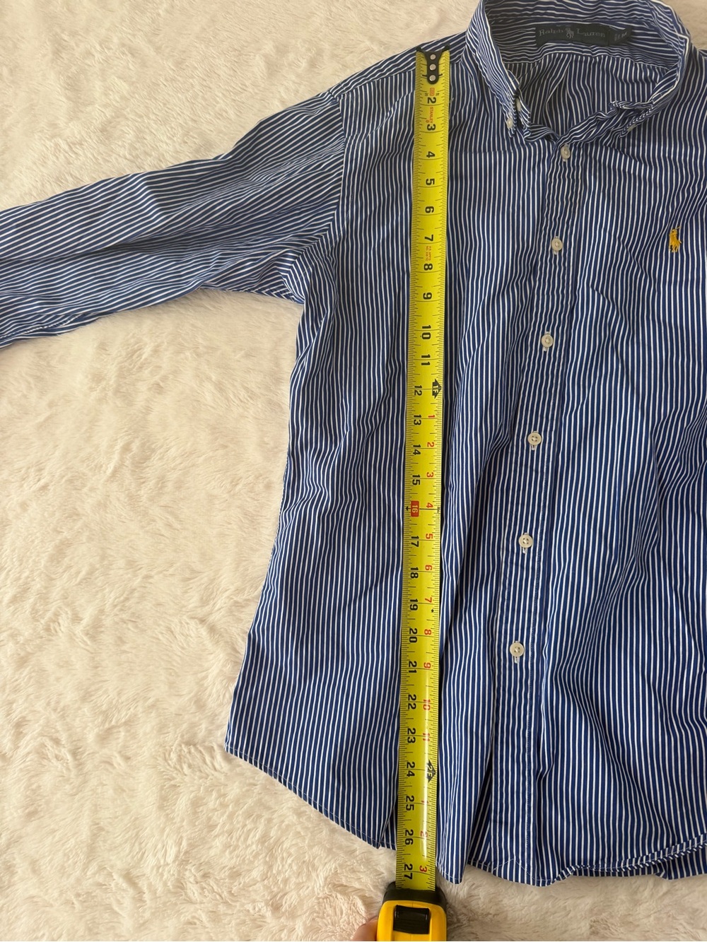 Ralph Lauren Striped Button Down Shirt Medium Blue White Yellow Pony Cotton EUC - Picture 5 of 9
